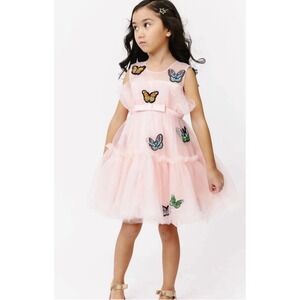 NEW! Lola And The Boys Butterfly Gem Tulle Dress Rhinestones Pink SZ 10